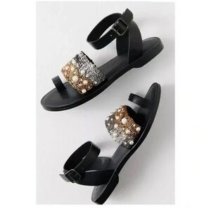 FREE PEOPLE Sun Peaks Embellished Leather Sandal In Black